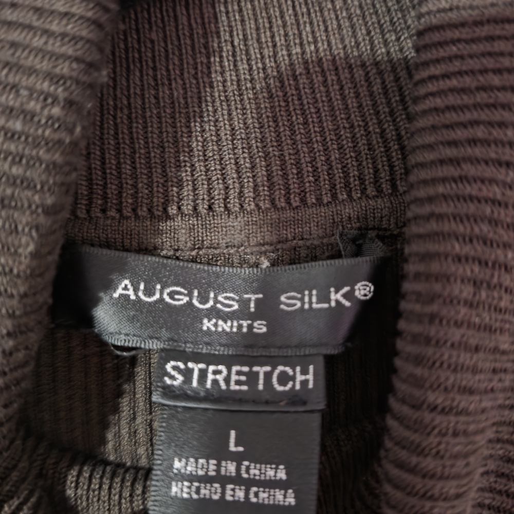 August Silk Brown Ribbed Mock Neck Sleeveless Top Silk Blend Size Large - Picture 5 of 5